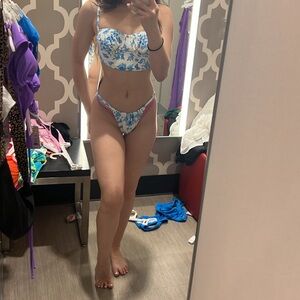 Target bikini swimsuit Blue White Floral butterfly beach corset top bottom xxs